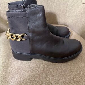 Nine West Dark Brown Ankle Boots with Gold Chain